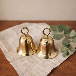 Brass Hanging Bells Set of 2 Small Vintage Style Decor Wind Chime Bells
